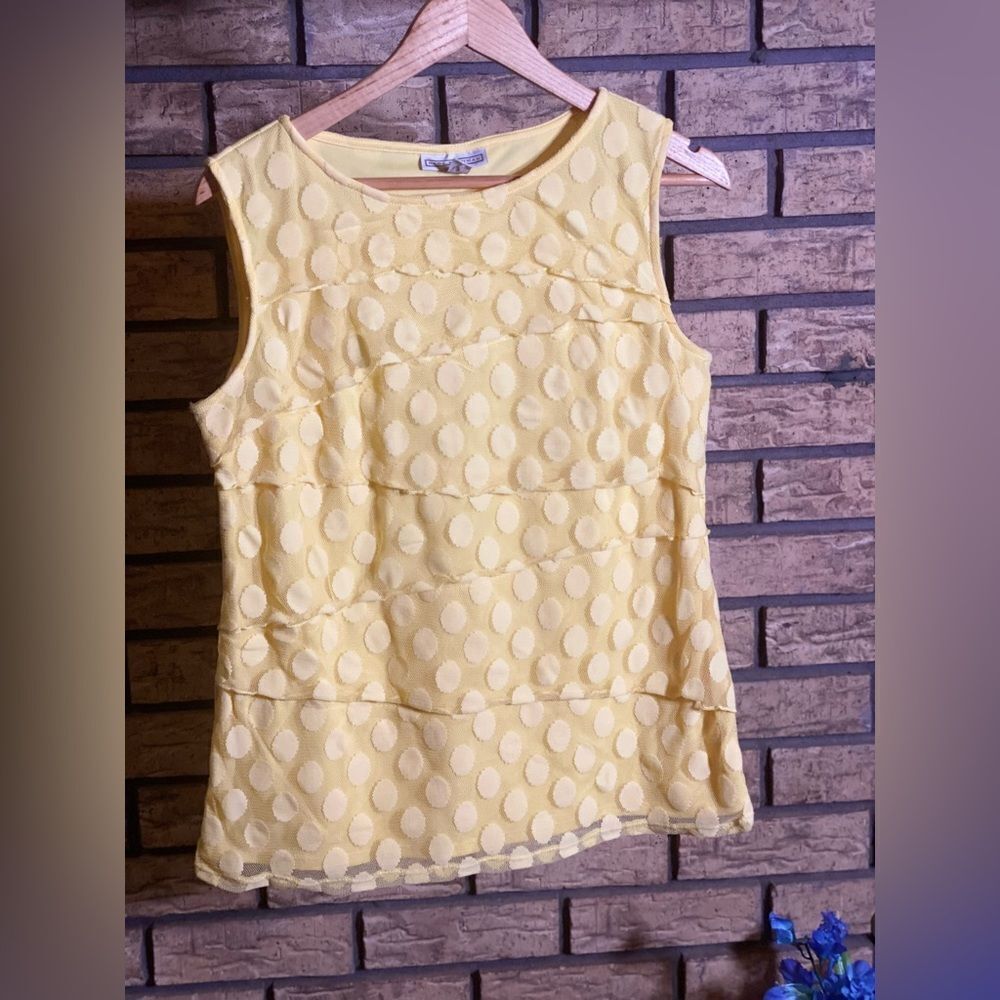 Large Dana buchman tunic blouse with polka dots yellow
